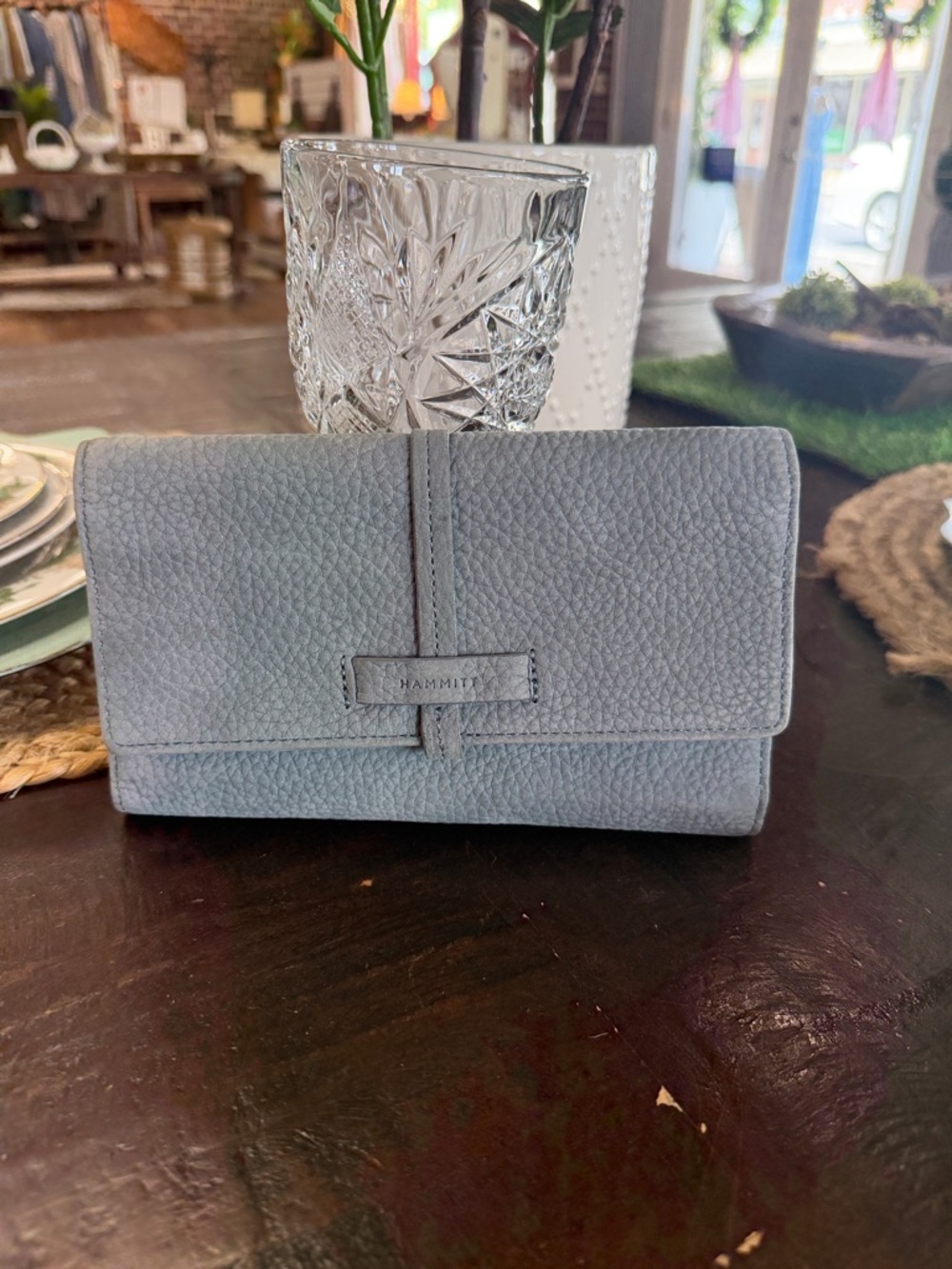 Hammitt Pebbled Leather Wallet in Light Bay Blue
